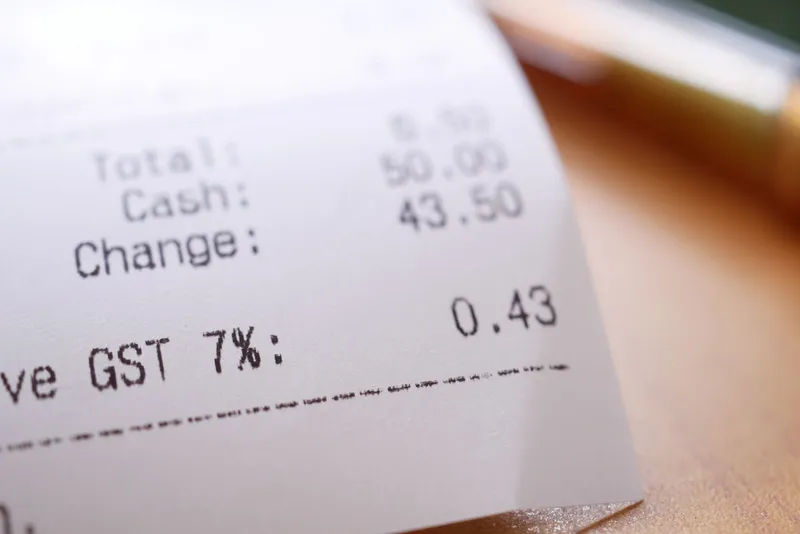 Close-up of a printed shopping receipt