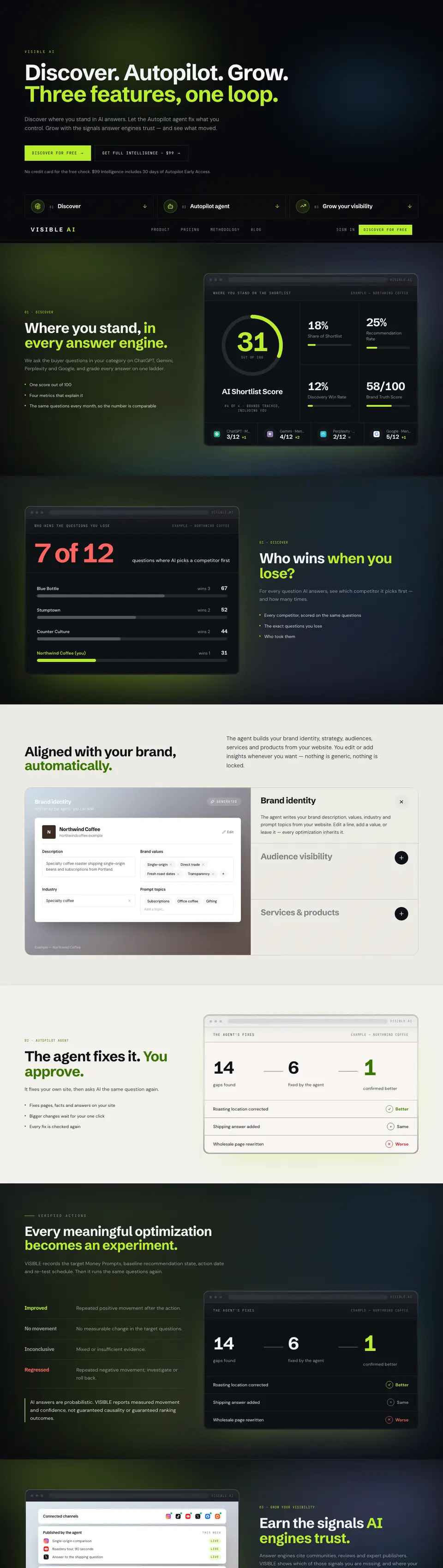 Be Visible AI: full page of the product