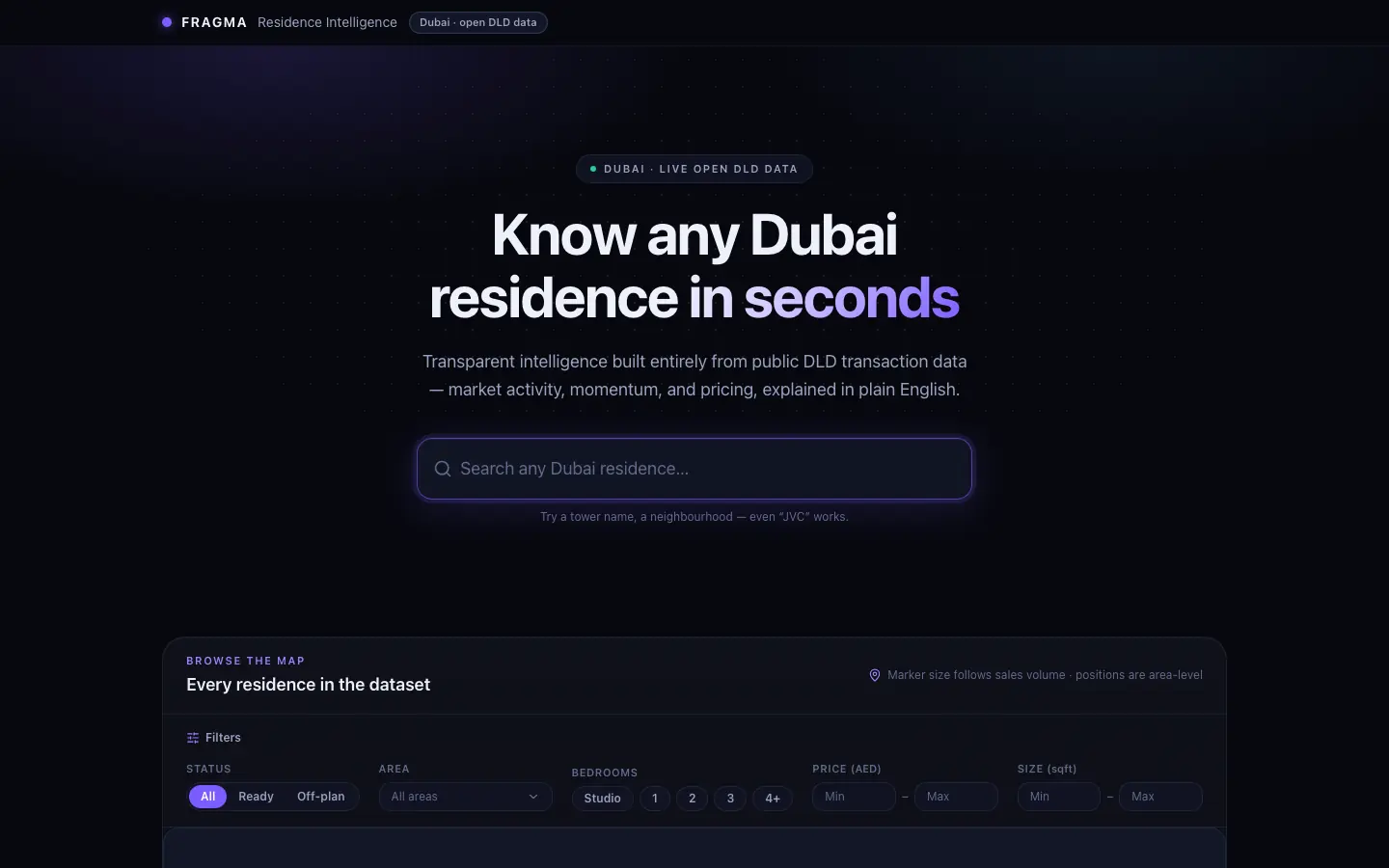 Dubai RE Intelligence: Explore: any residence, in seconds.