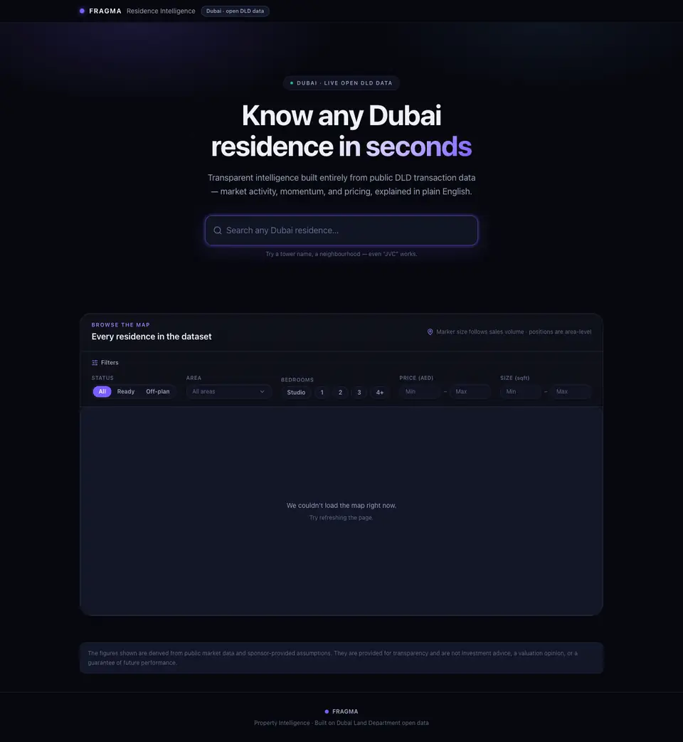 Dubai RE Intelligence: full page of the product