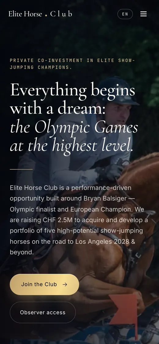Elite Horse Club mobile screen